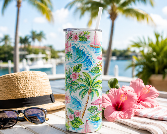 Palm Beach Paradise 20 oz Skinny Tumbler with Straw