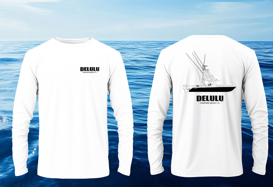 Custom boat artwork printed on a Rebrox fishing shirt