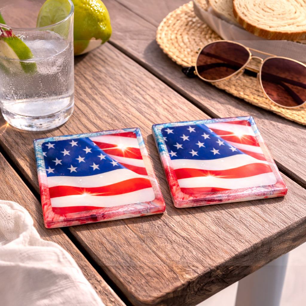 Patriotic Flag Resin Coaster – Handcrafted Coastal Drink Coaster