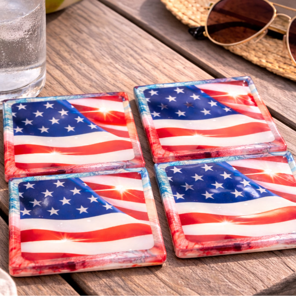 Patriotic Flag Resin Coaster – Handcrafted Coastal Drink Coaster
