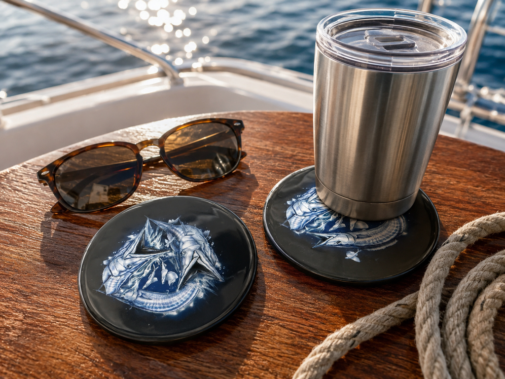Black Wahoo Storm – Gloss Black Coastal Boat Coaster