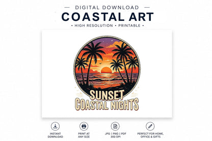 Sunset Coastal Nights | Tropical Beach Sunset PNG | Digital Download | Sublimation Design | DTF Transfer Artwork