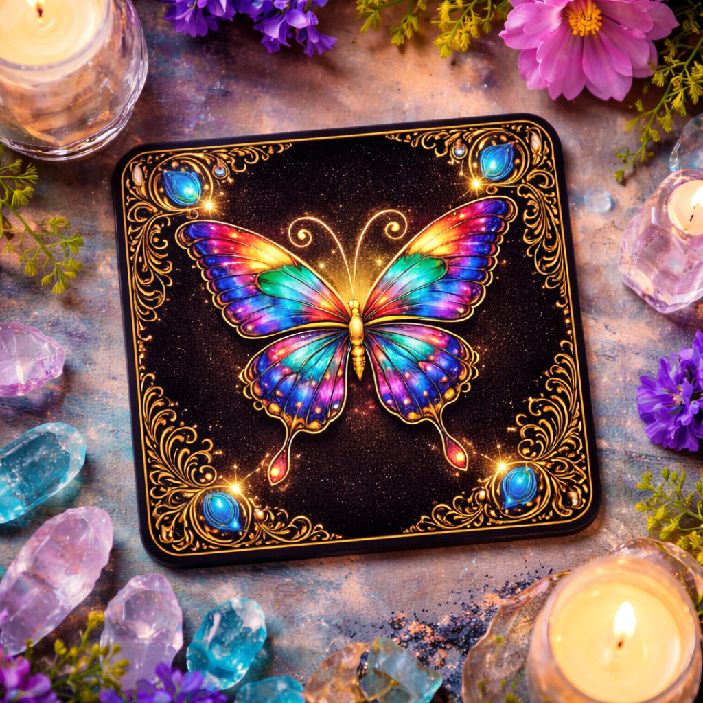 Glowing Butterfly Premium Drink Coaster