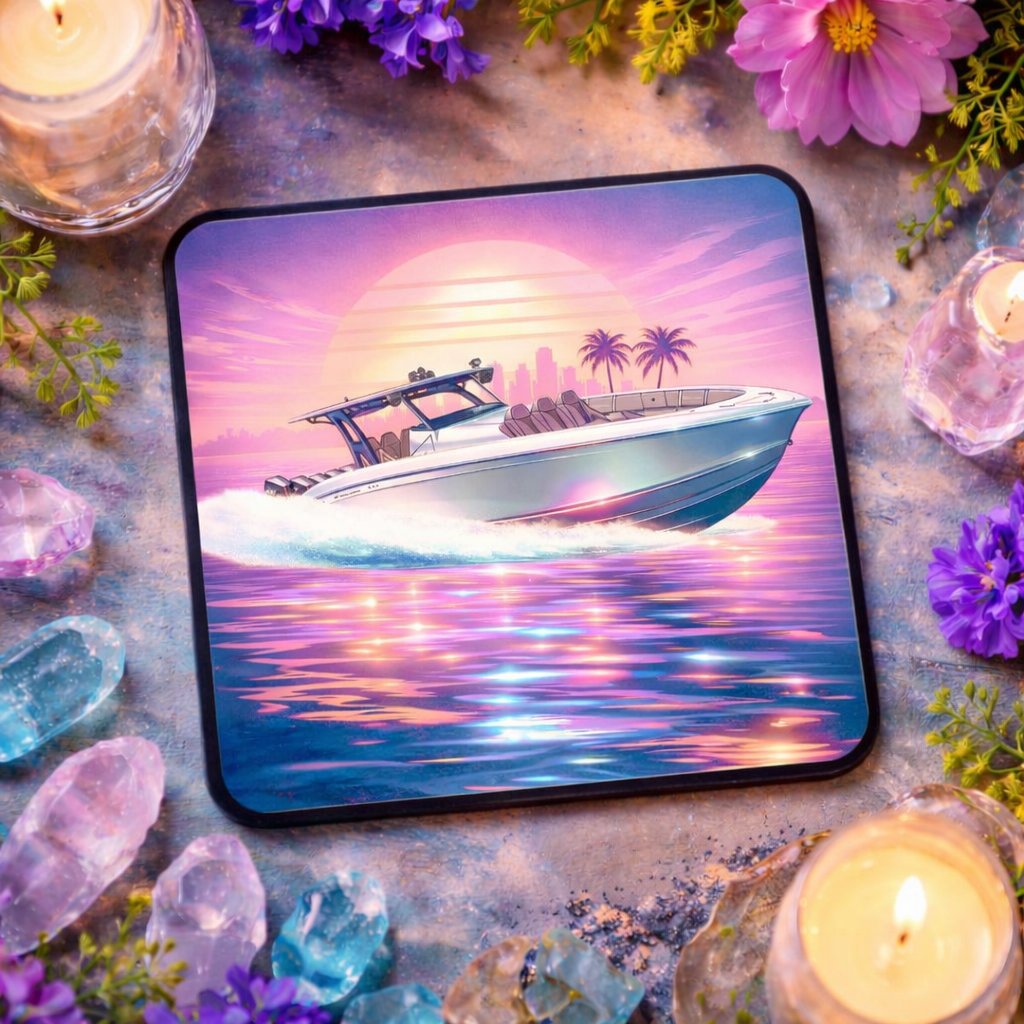 Sunset Boat Vibes Coaster – 3.25" Square Gloss Drink Coaster