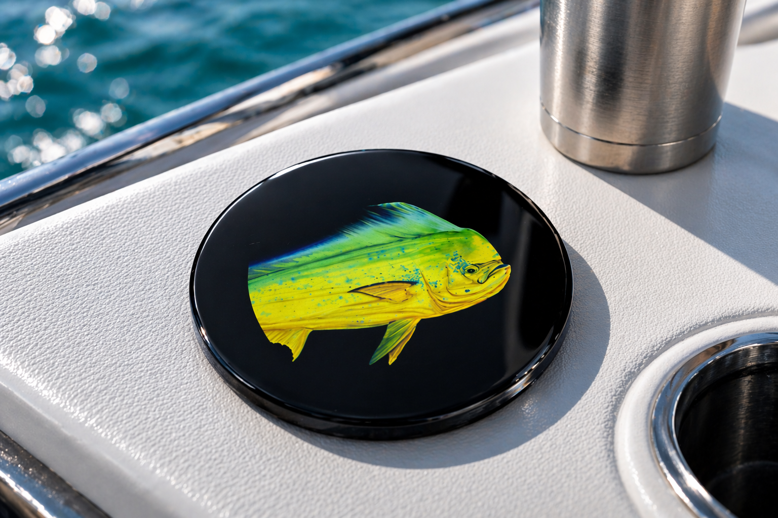 Mahi Mahi Resin Coaster – Gloss Black Coastal Boat Coaster
