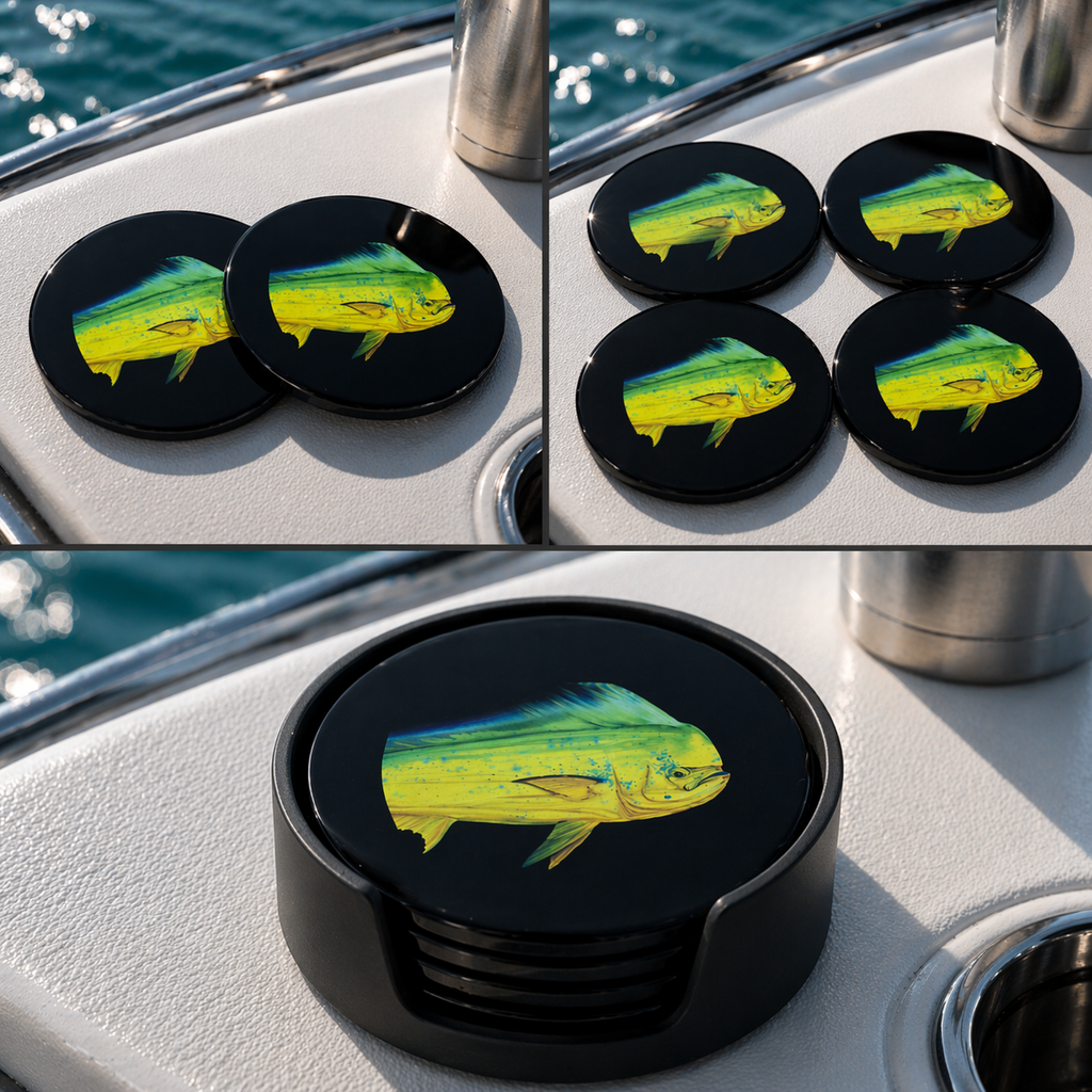 Mahi Mahi Resin Coaster – Gloss Black Coastal Boat Coaster