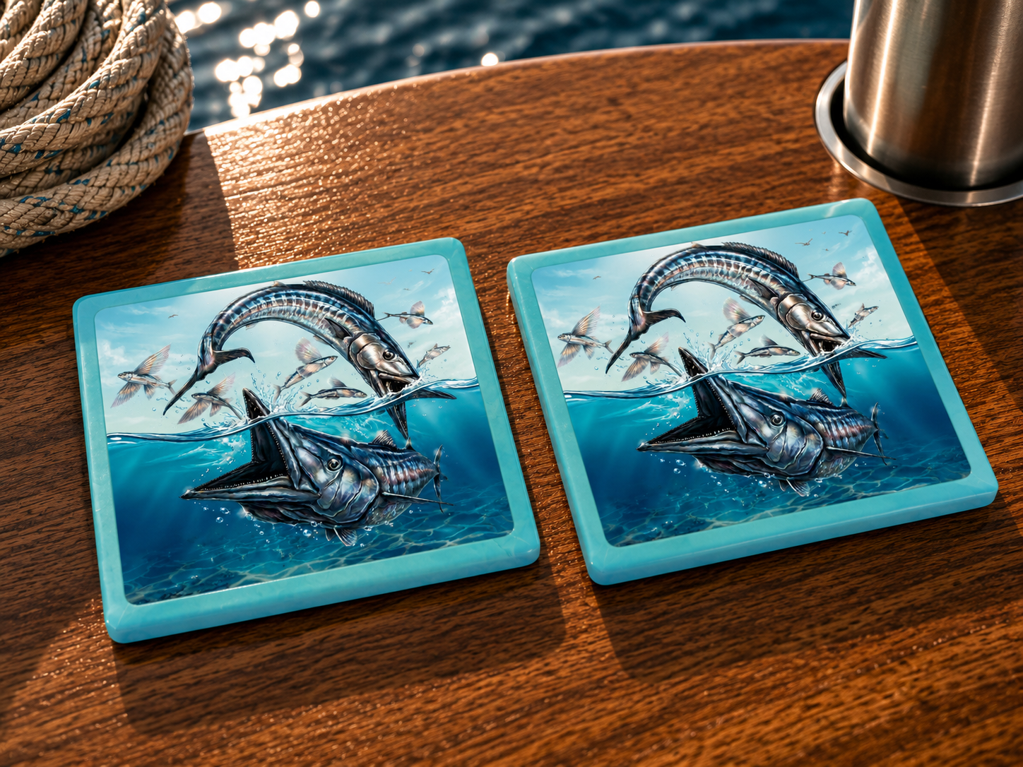 Wahoo & Flying Fish Coastal Resin Coaster