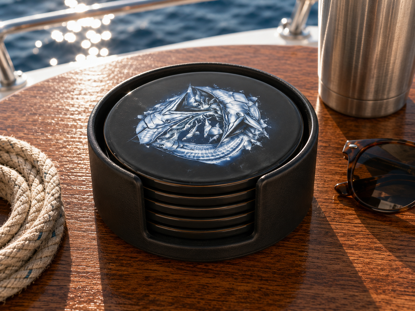 Black Wahoo Storm – Gloss Black Coastal Boat Coaster