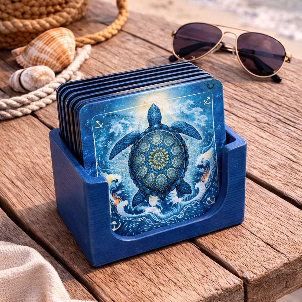 4" Sea Turtle Resin Coaster – Coastal Ocean Art Drink Coaster
