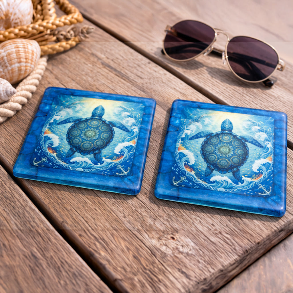 4" Sea Turtle Resin Coaster – Coastal Ocean Art Drink Coaster