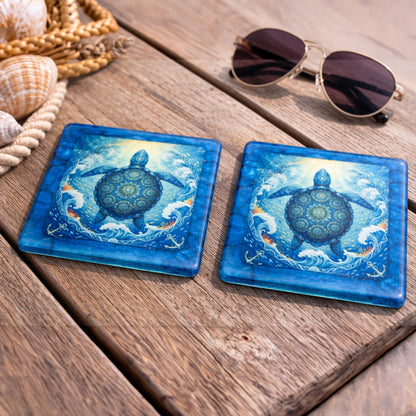 4" Sea Turtle Resin Coaster – Coastal Ocean Art Drink Coaster