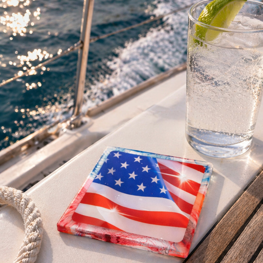 Patriotic Flag Resin Coaster – Handcrafted Coastal Drink Coaster