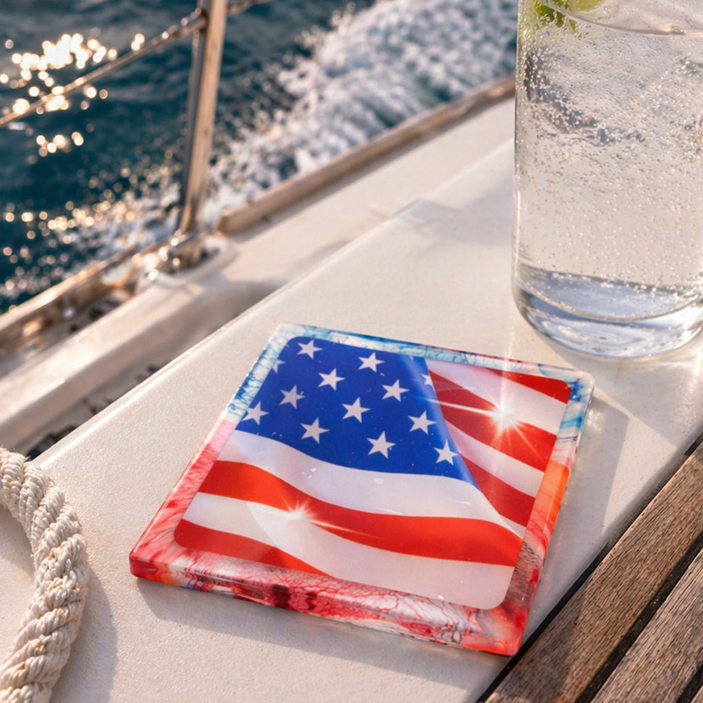 Patriotic Flag Resin Coaster – Handcrafted Coastal Drink Coaster