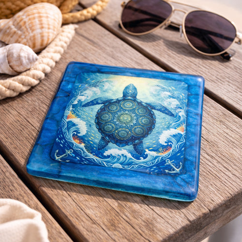 4" Sea Turtle Resin Coaster – Coastal Ocean Art Drink Coaster