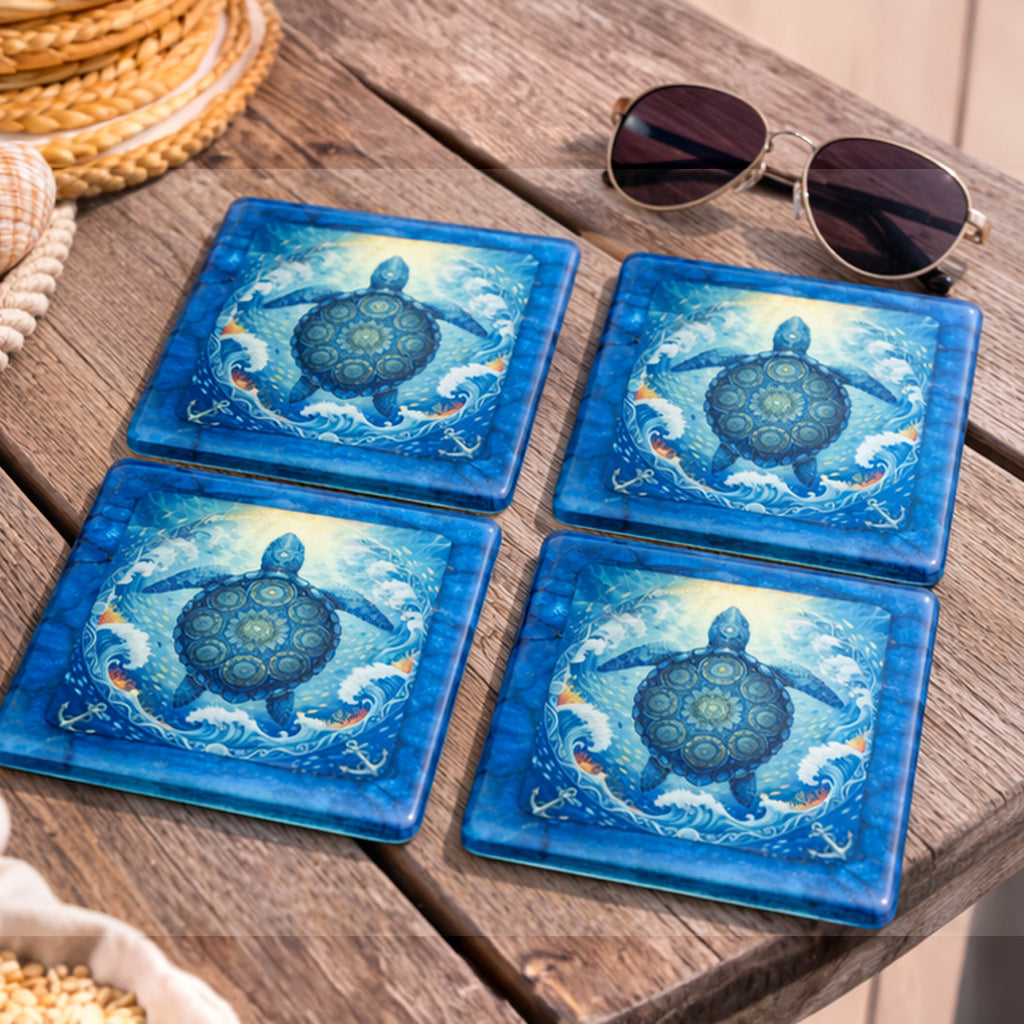 4" Sea Turtle Resin Coaster – Coastal Ocean Art Drink Coaster