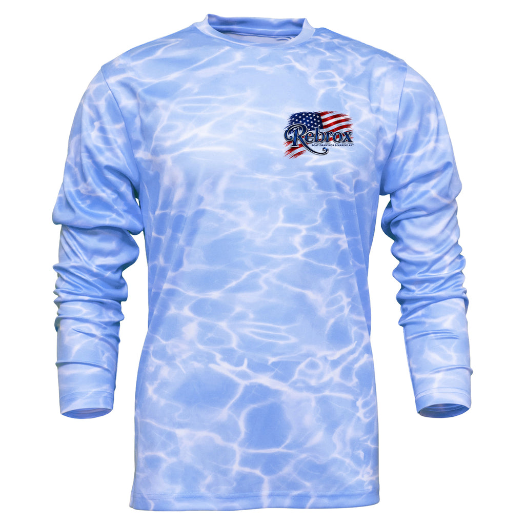 America 250 Performance Fishing Shirt | UPF Sun Protection Long Sleeve | Patriotic Offshore Fishing Tee