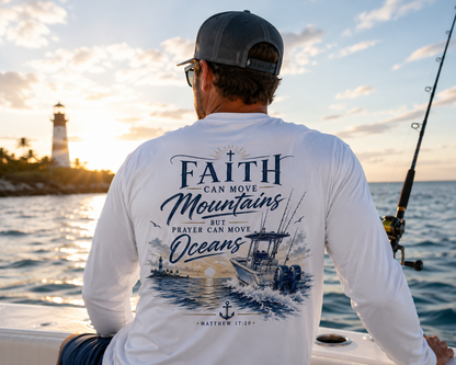 Faith Can Move Mountains Performance Fishing Shirt | Christian Long Sleeve UPF Sun Shirt