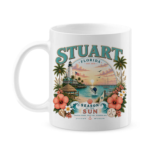Stuart Florida Coffee Mug | Coastal Lighthouse & Sailfish Ceramic Mug | Florida Beach Gift