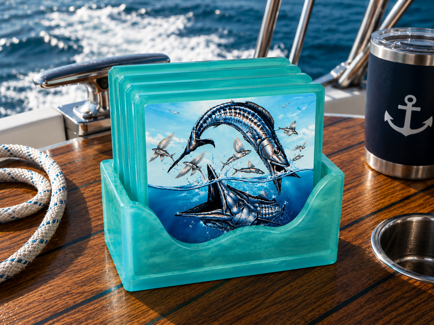 Wahoo & Flying Fish Coastal Resin Coaster