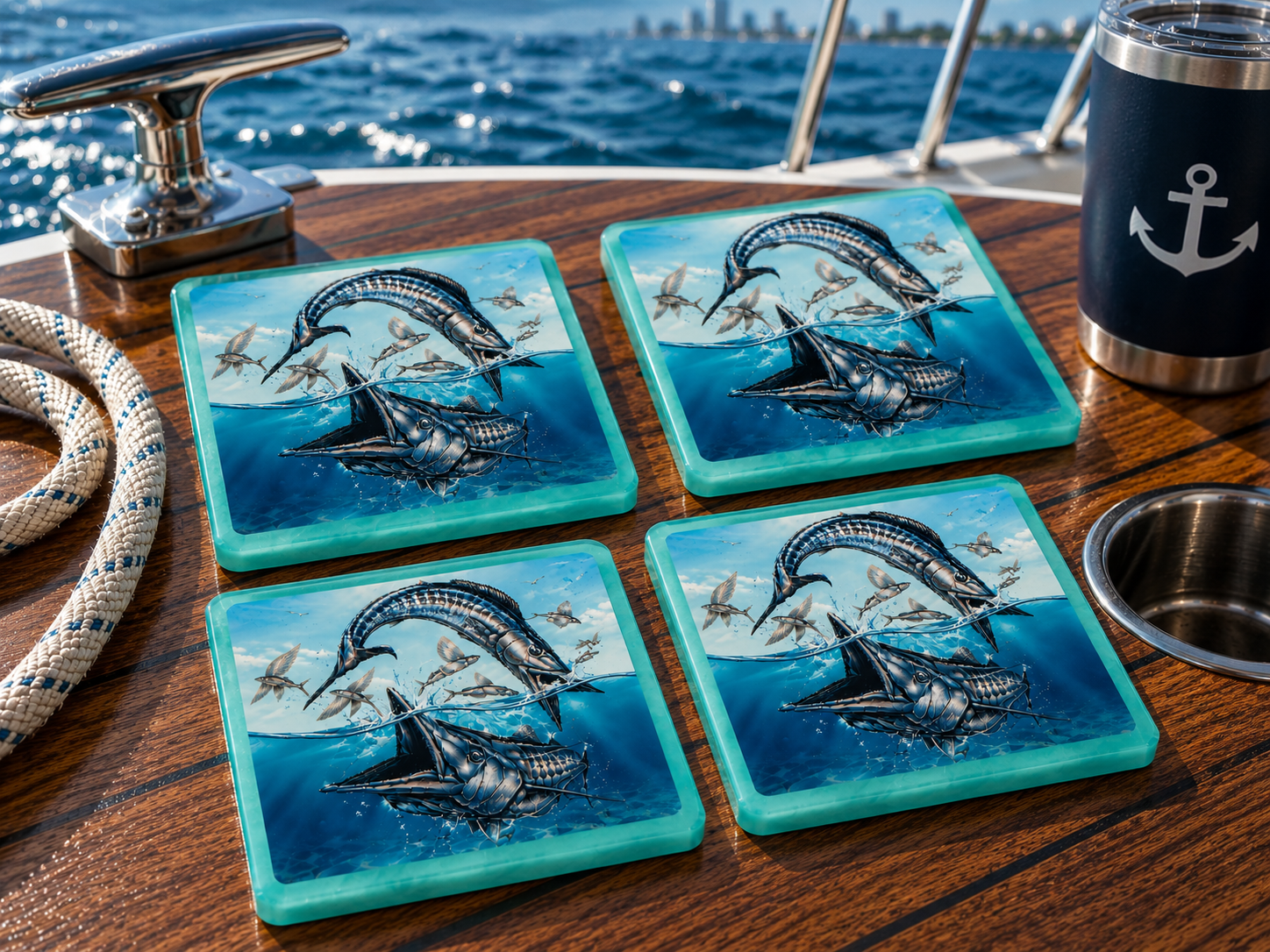 Wahoo & Flying Fish Coastal Resin Coaster
