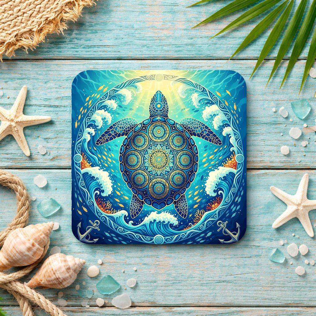 Ocean Mandala Sea Turtle Coaster